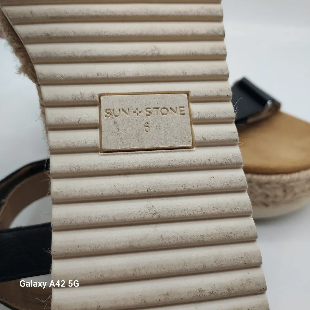 Sun + Stone Rylaan Black Espadrille Platform Wedge Sandals 6M F42199